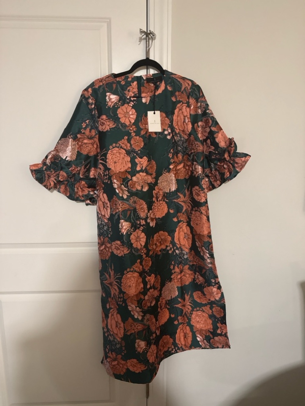 Teal Floral Midi Dress with Pink Bloom Print - Picture 7 of 7